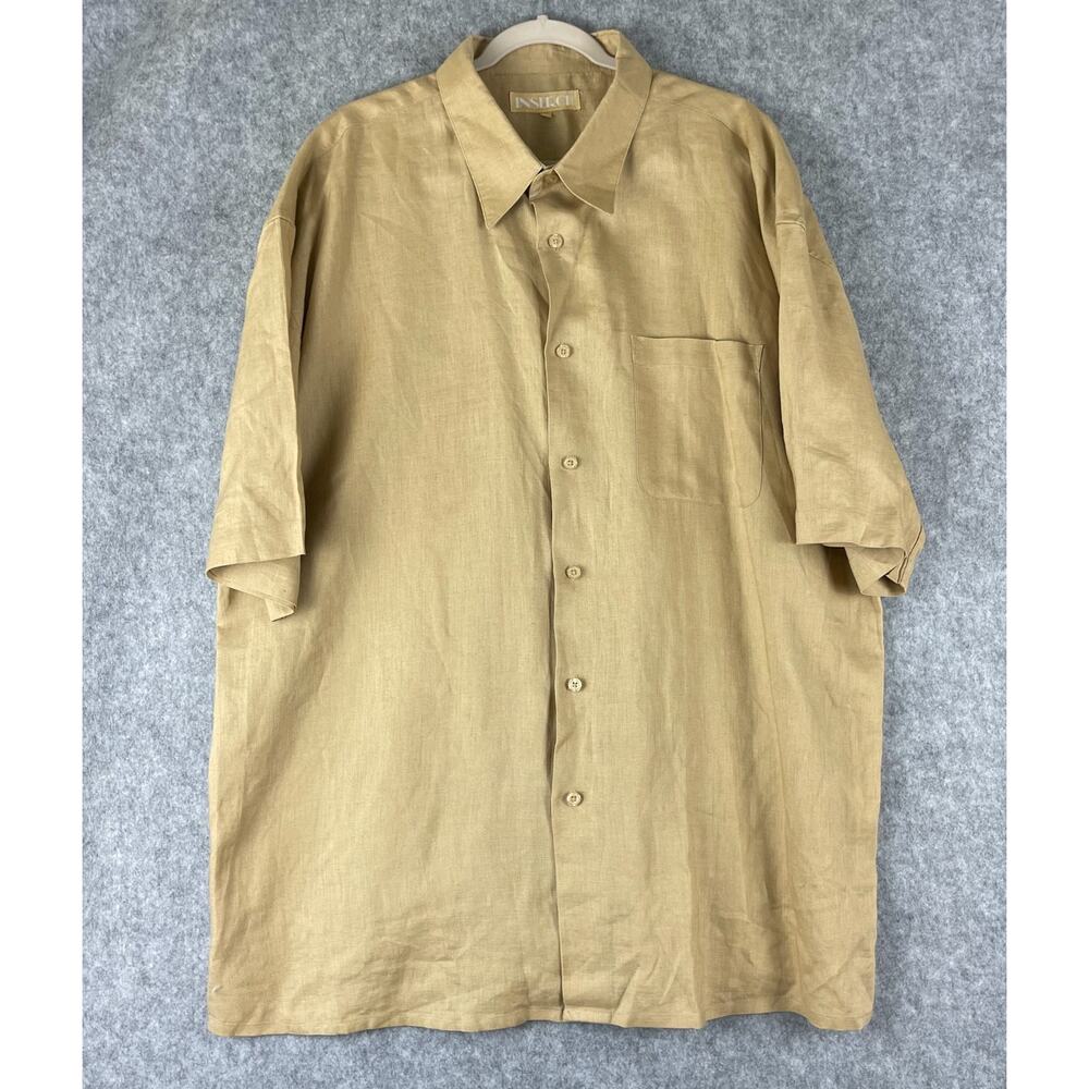 Inserch Linen Shirt Men‎ 3XL Tan Beige Button Up Short Sleeve Minimal Coastal